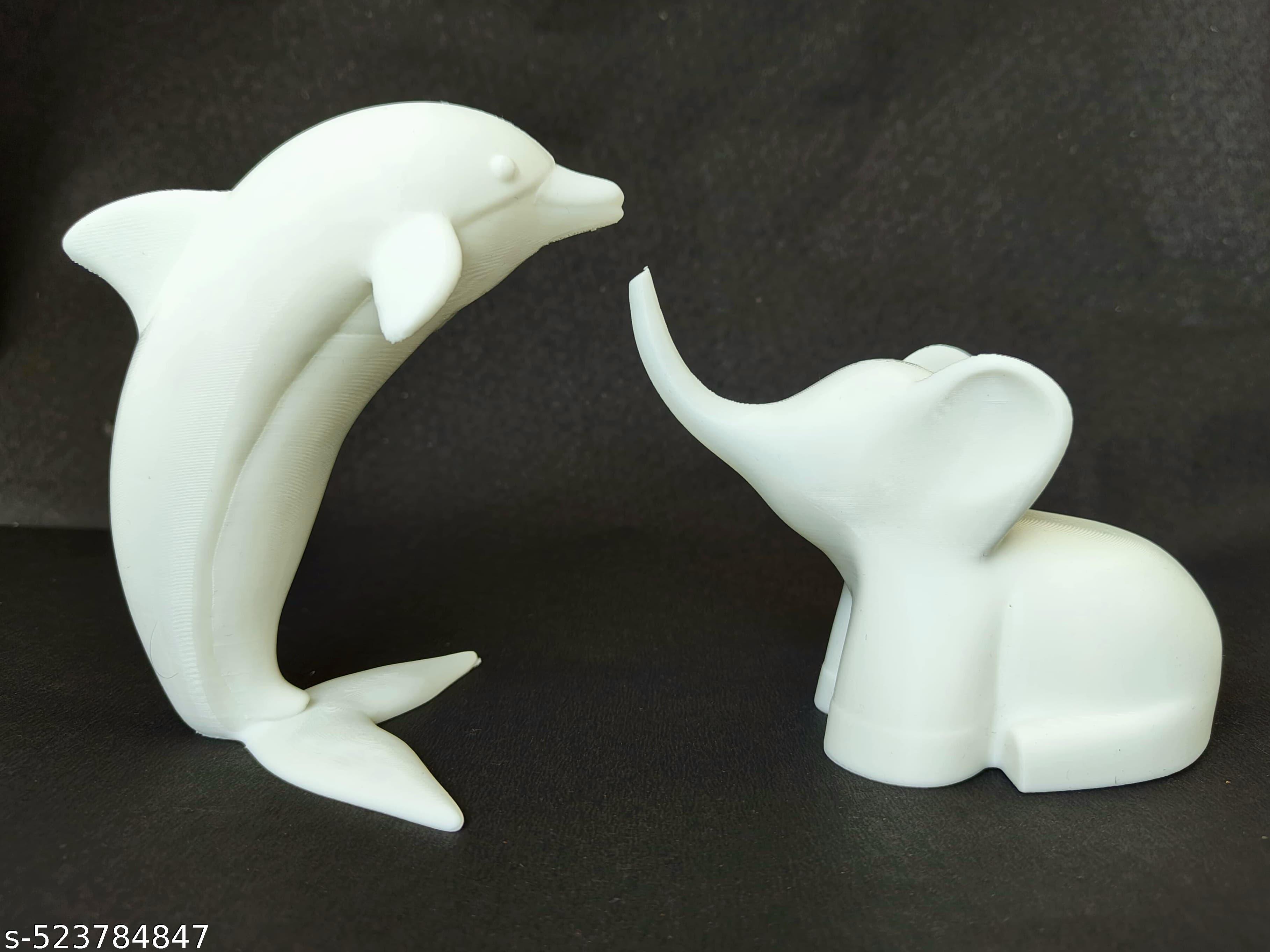 Dolphin & Elephant 3D Printed Combo | Plastic | 4.4–5 inch | Decorative Set